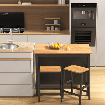 3 Pcs Dining Table Set Rustic Retro Breakfast Table Dining Stools Rubberwood For 2 With Two Open Shelves For Small Space Kitchen Dining Room W69165661 Black Rubber Wood