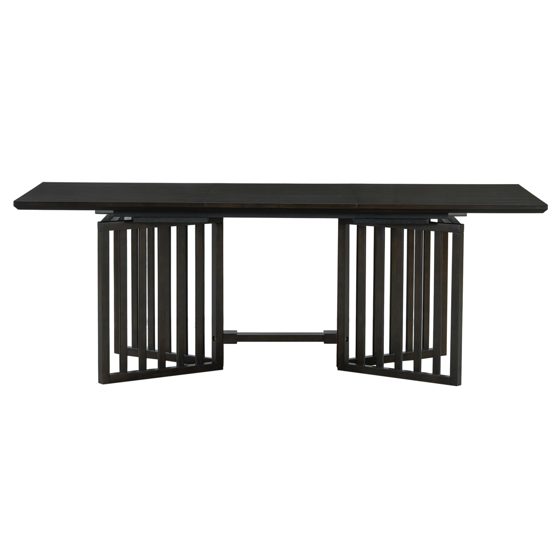 Farmhouse 9 Piece 83.9Inch Extendable Dining Table Set With 2 12 Inch Removable Leaves And 8 Upholstered Dining Chairs, Espresso Wood Dining Room Solid Wood Rubberwood Rectangular Dining Table With Chair Upholstered Chair Wood Espresso Seats 8 Removable