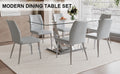 Table And Chair Set.Contemporary, Minimalist Rectangular Dining Table Featuring A Clear Tempered Glass Top And Sleek Silver Legs. Paried With Chairs Made Of Pu Material Cushion And Silver Metal Legs. Light Gray Seats 6 Glass Metal