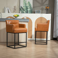 Coolmore Counter Height Bar Stools Set Of 2, Modern Barrel Bar Stool With Backrest And Arms, Black Metal Frames, Upholstered Bar Stools For Kitchen Island, Pub, Club Light Brown Foam Pu Leather