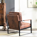 Classic Mid Century Modern Accent Chair With Durable Square Metal Frame, Armchair For Living Room, Bedroom, Home Office In Spotted Microfiber Upholstery, Brown Brown Microfiber