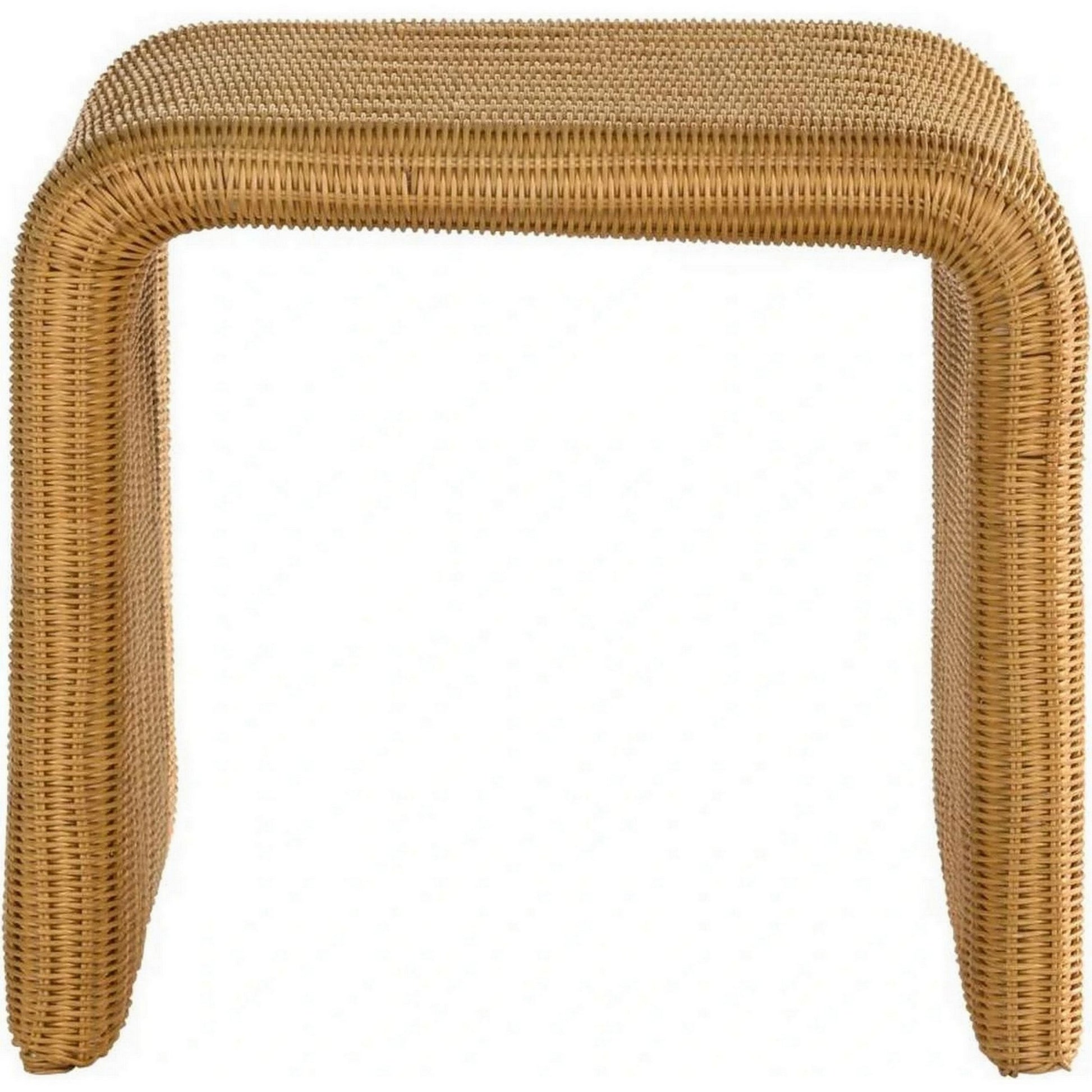 22 Inch Side End Table, Woven Rattan Frame, Waterfall Edges, Square Surface Brown Metal