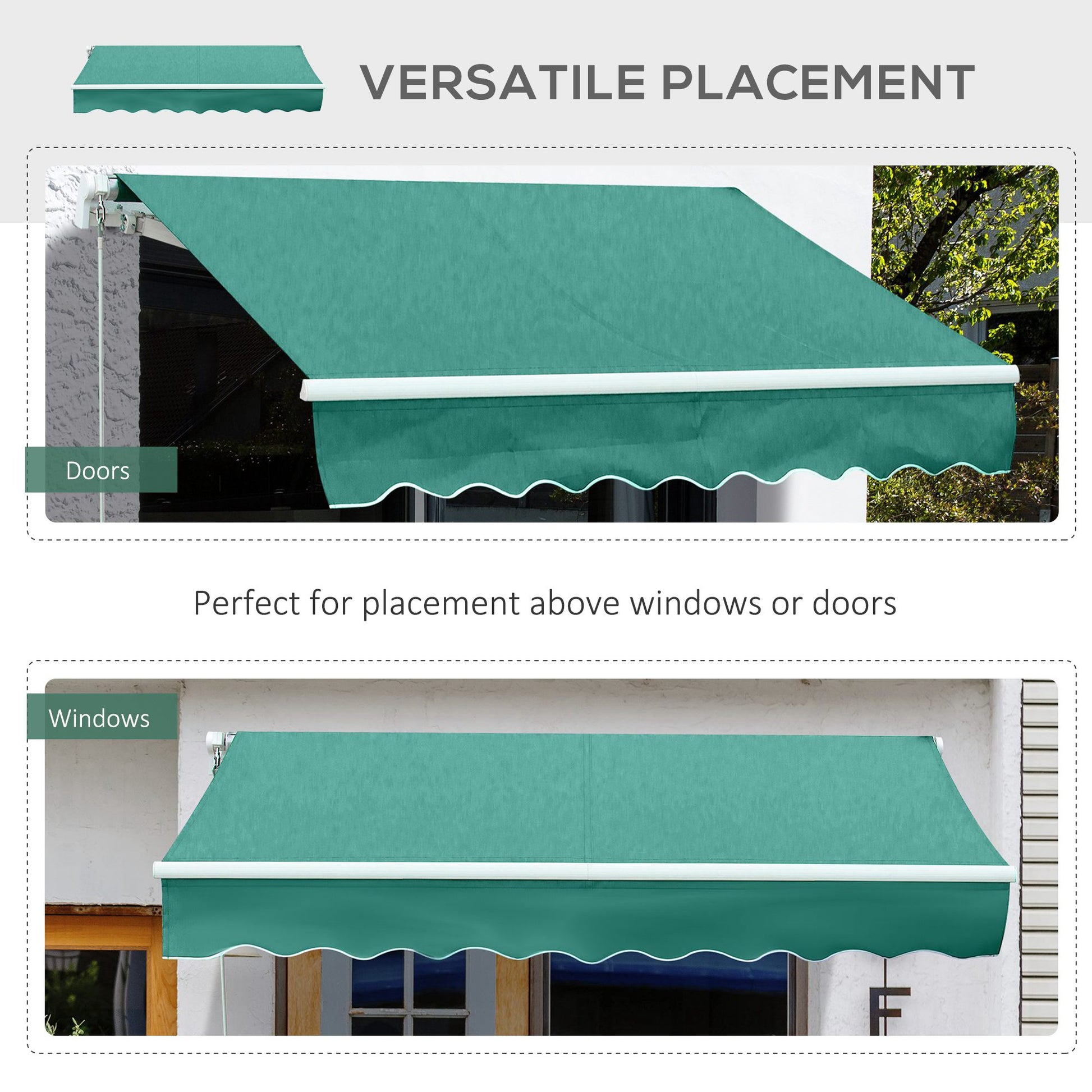 Outsunny 10' X 8' Retractable Awning, Patio Awnings, Sunshade Shelter W Manual Crank Handle, Uv & Water Resistant Fabric And Aluminum Frame For Deck, Balcony, Yard, Green Green Aluminum