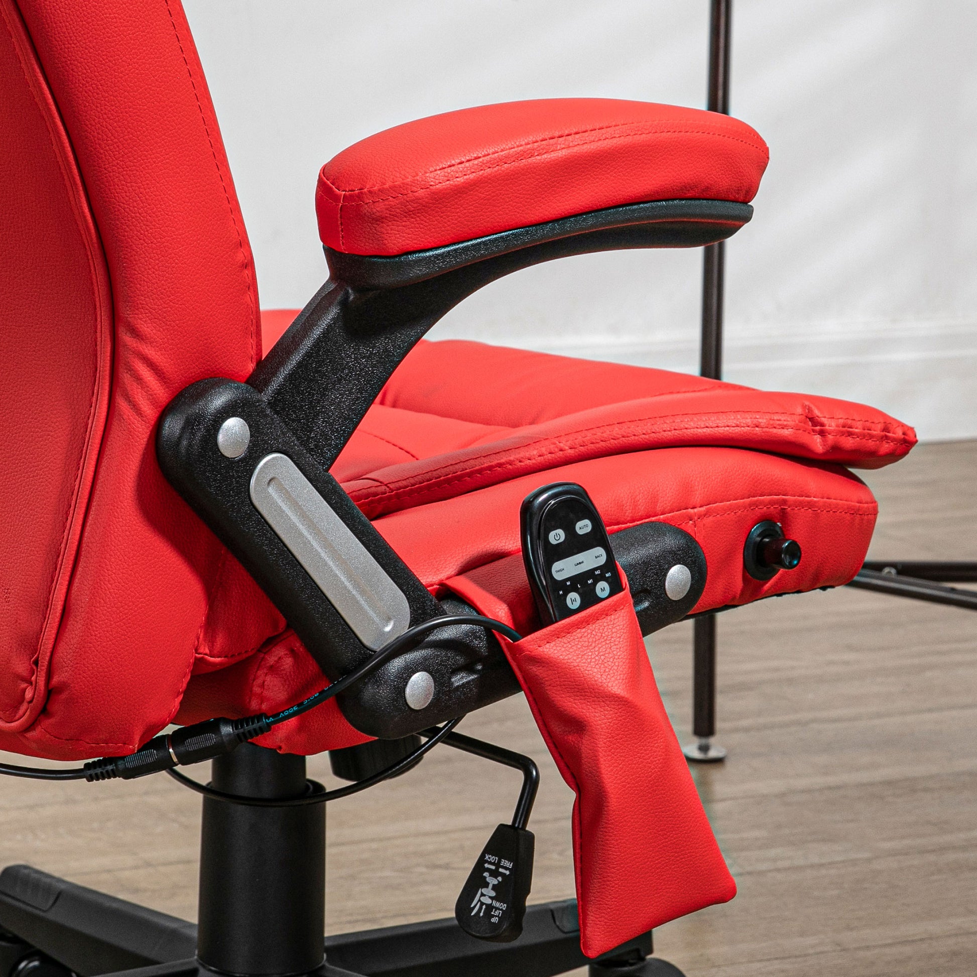 Homcom High Back Vibration Massage Office Chair With 6 Vibration Points, Heated Reclining Pu Leather Computer Chair With Armrest And Remote, Red Red Pu