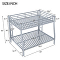 Full Xl Over Queen Metal Bunk Bed With Ladder And Guardrails, Silver Box Spring Not Required Full Xl Silver Metal Metal
