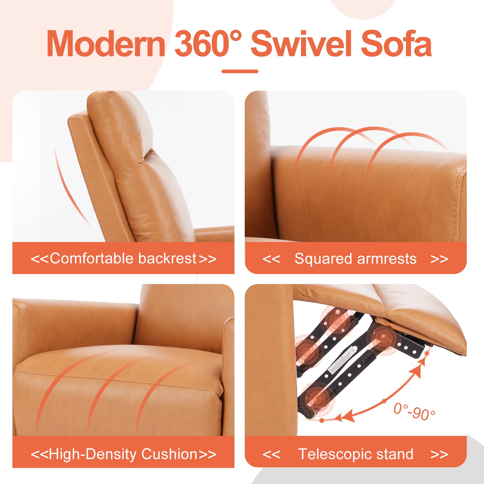 Manual Recliner Chair Winback Single Sofa,Brown Brown Fabric 1 Seat