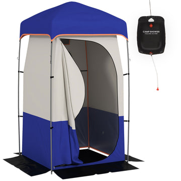 Outsunny Portable Shower Tent, Privacy Shelter, Camping Dressing Changing Tent Room With Solar Shower Bag, Floor And Carrying Bag, Blue Blue Oxford Fabric