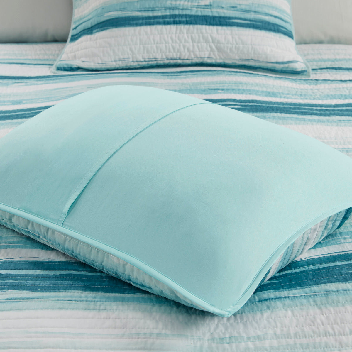 6 Piece Printed Quilt Set With Throw Pillows Aqua Full Queen Full Aqua Cotton