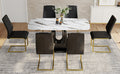 Table And Chair Set, Modern And Minimalist Dining Table, Imitation Marble Patterned Tabletop, Mdf Legs With U Shaped Brackets. Paired With Comfortable Chairs, Suitable For Dining And Living Rooms. Black Gold Mdf Glass