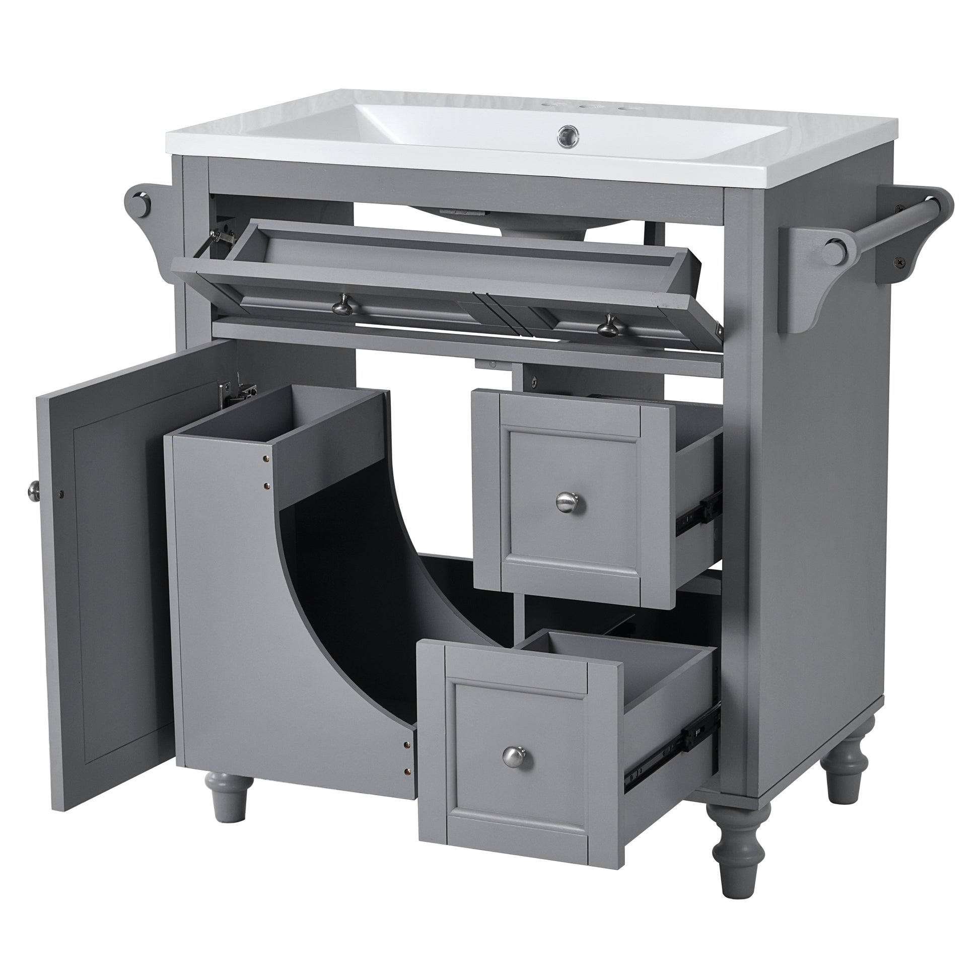30'' Bathroom Vanity With Top Sink, Modern Bathroom Storage Cabinet With 2 Drawers And A Tip Out Drawer, Single Sink Bathroom Vanity Same As Sw000143Aae Grey Bathroom Modern Solid Wood Mdf Resin