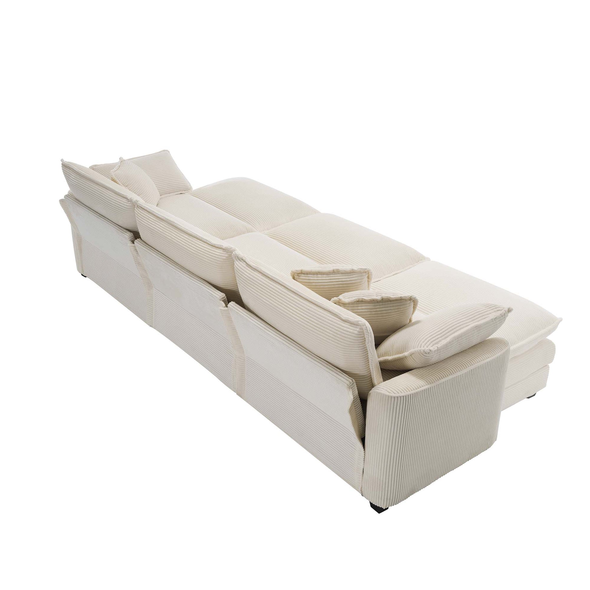 Oversized Modular Cushioned Sofa With 3 Ottomans, Modular Sofa Set To Work As Sleeper Sofa Bed6 Piece Sofa Set With One 3 Seater Sofa And Three Ottomans, Light Beige Corduroy Beige Corduroy 3 Seat