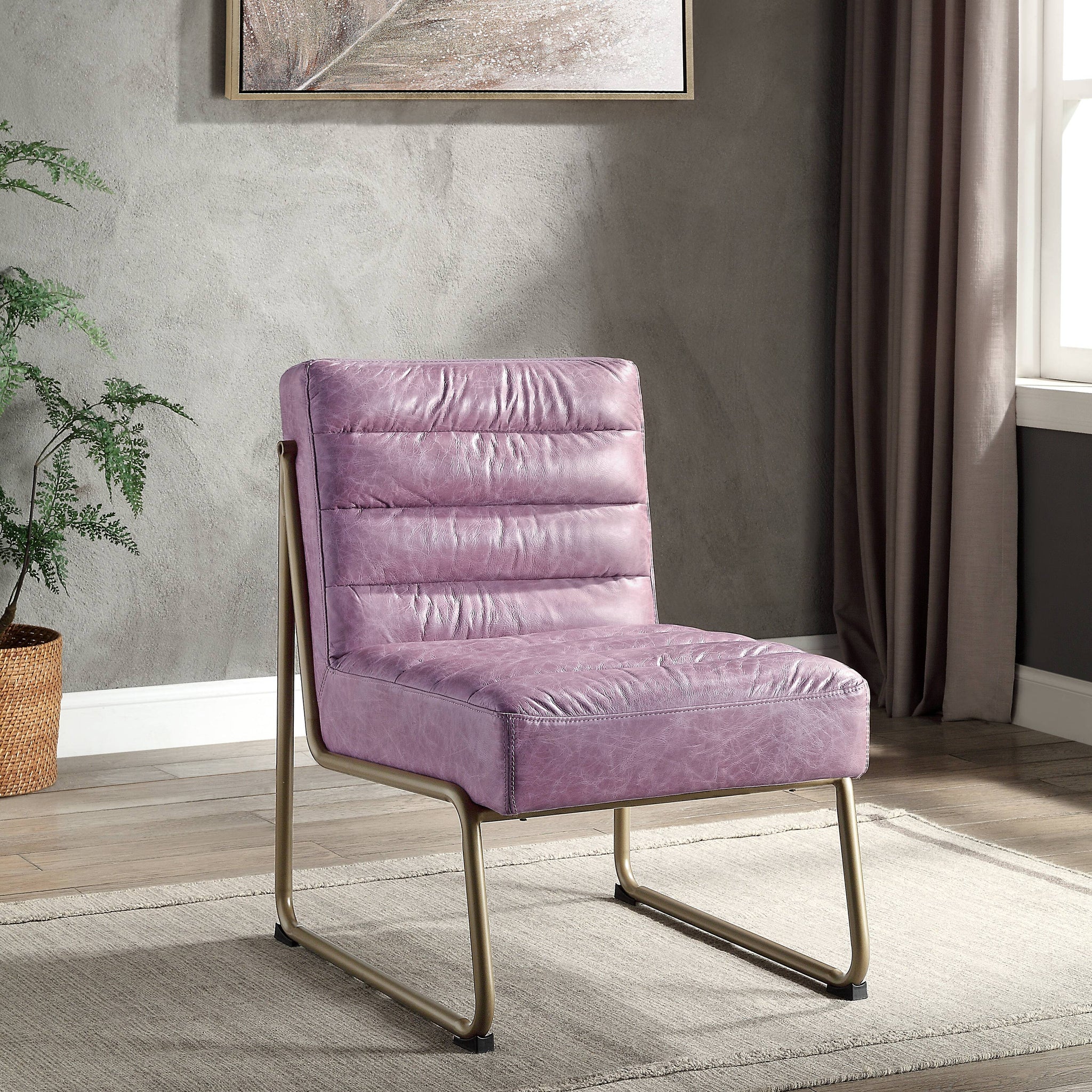 Wisteria Accent Chair With Metal With Sled Base Pink Primary Living Space Genuine Leather