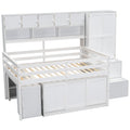 Full Size Wooden Loft Bed Big Storage With Under Bed Desk, With Drawers, With Shelves, White Full White Plywood
