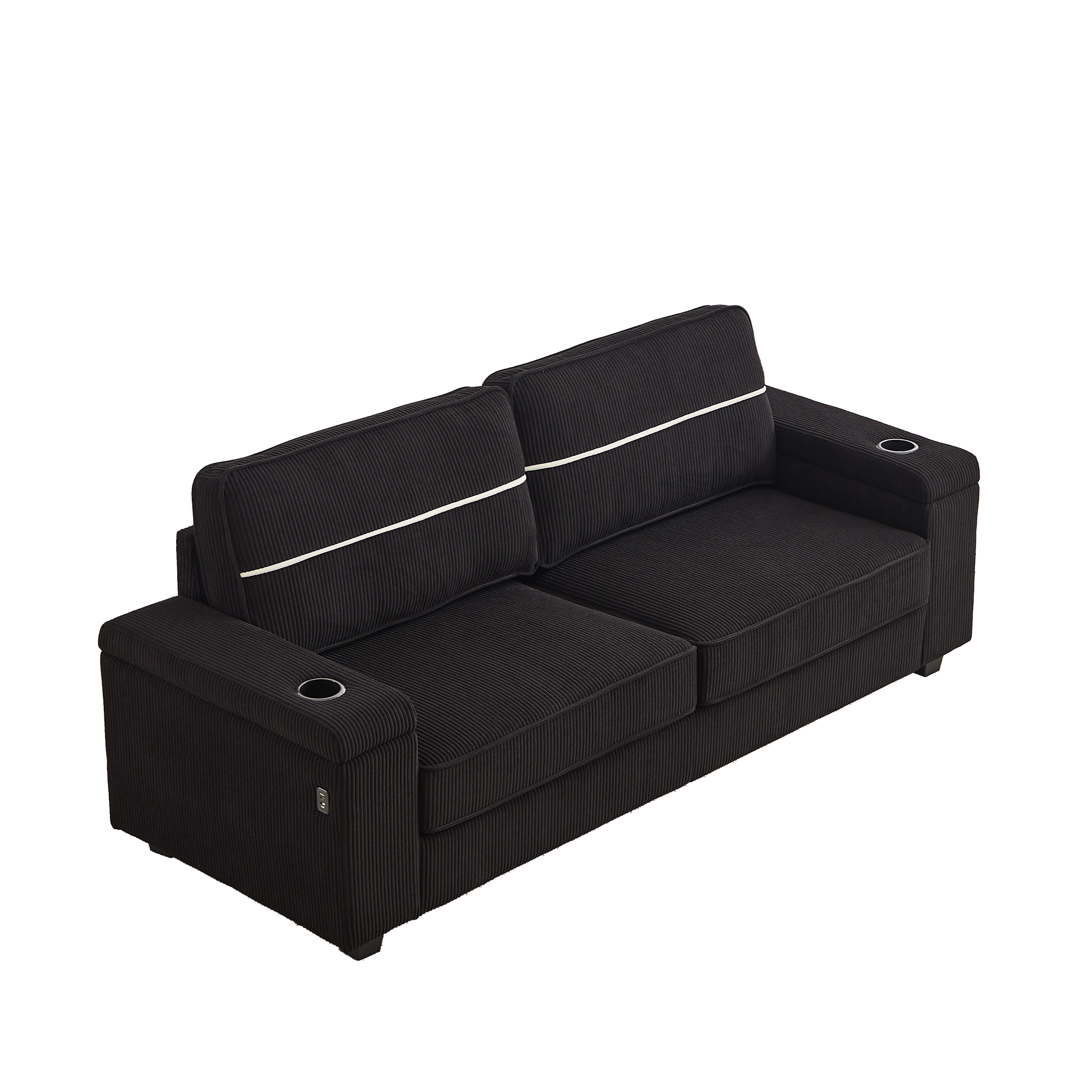86.5 Inch Sofa Couch Deep Seat Sofa With Two Storage Spaces, T Pyce Charging Portsusb Charging Ports & 2 Cup ,Corduroy 3 Seater Couch, Modern Sofas For Living Room Black Foam Corduroy 3 Seat