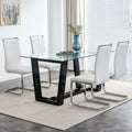 Seating 6 8 People, This Modern, Minimalist Rectangular Dining Table Features A Tempered Glass Top And A Sleek Black Mdf Stand. Suitable For Kitchen, Dining Room, Living Room, Meeting Room Transparent Mdf Glass