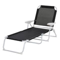 Outsunny Folding Chaise Lounge, Outdoor Sun Tanning Chair, 4 Position Reclining Back, Armrests, Metal Frame And Mesh Fabric For Beach, Yard, Patio, Black Black Metal
