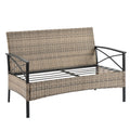 Patio Furniture, Outdoor Furniture, Seasonal Pe Wicker Furniture, Four Set Wicker Furniture With Black Metal Table Yes Brown Seats 4 Pe Rattan Iron Waterproof Fabric
