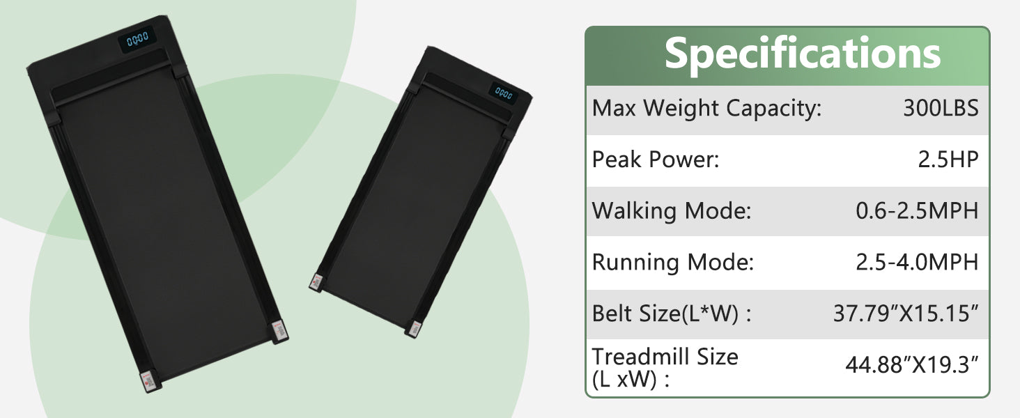 Walking Pad Under Desk Treadmill For Home Office 2.5Hp Walking Treadmill 0.6 4Mph 300Lbs Capacity Treadmill For Walking Running Remote Control Batteries Black Metal