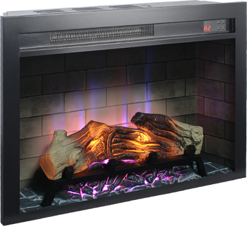 28 Inch Electric Fireplace Insert, Multicolored Flames Powder Coated Electric Antique Black Vent Free Primary Living Space Yes Insert Tempered Glass Sheet Metal Electric