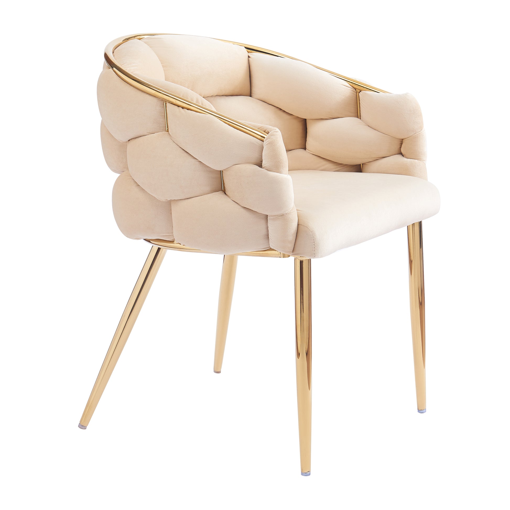 Luxury Handmade Accent Chair With Gold Legs, Modern Velvet Armchair For Living Room And Bedroom Beige Foam Velvet