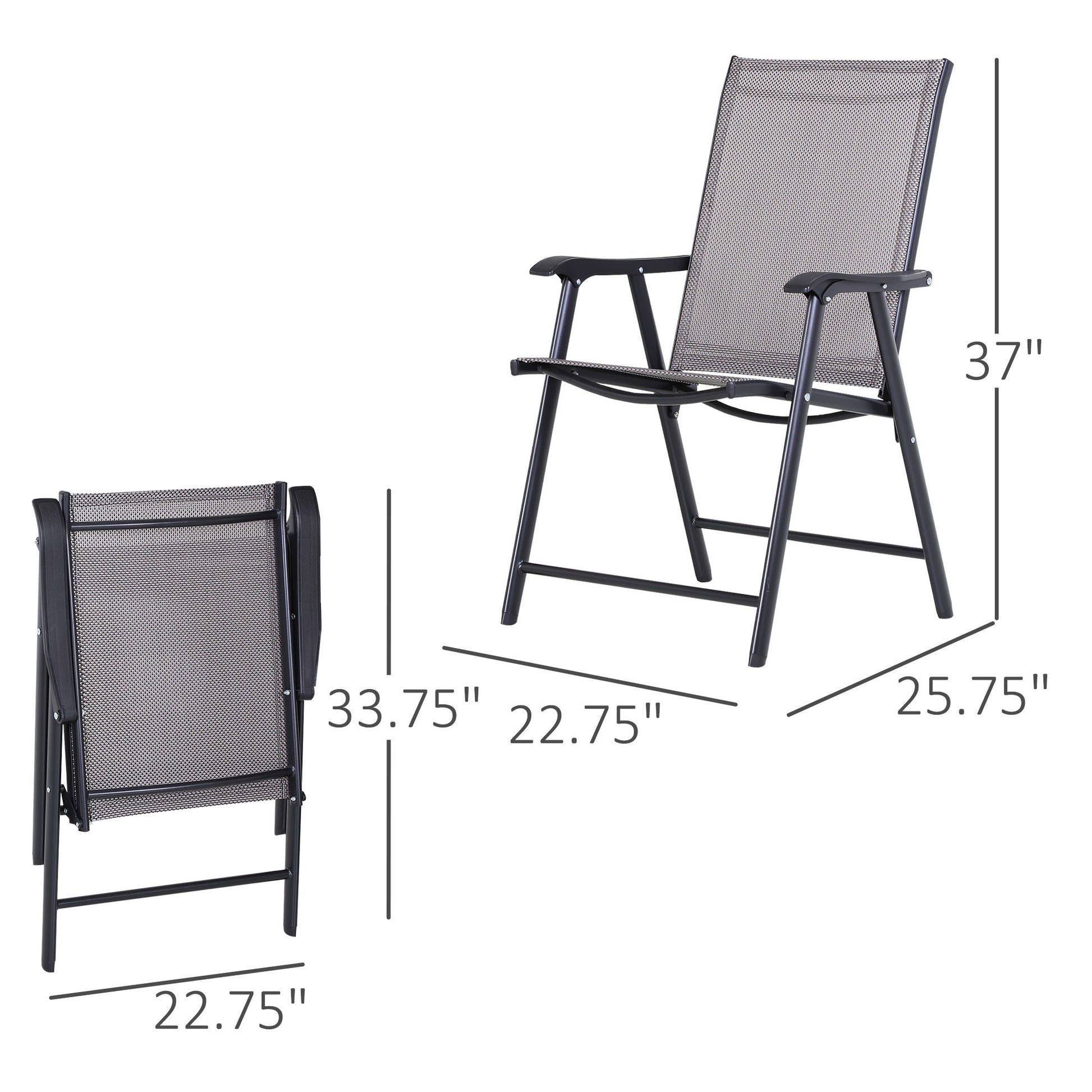 Outsunny Set Of 2 Patio Folding Chairs, Stackable Outdoor Sling Patio Dining Chairs With Armrests For Lawn, Camping, Dining, Beach, Metal Frame, No Assembly, Gray Gray Fabric Metal