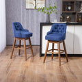 Coolmore Bar Stools Set Of 2 Counter Height Chairs With Footrest For Kitchen, Dining Room And 360 Degree Solid Wood Legs Swivel Bar Stools Set Of 2 Navy Linen Navy Foam Linen