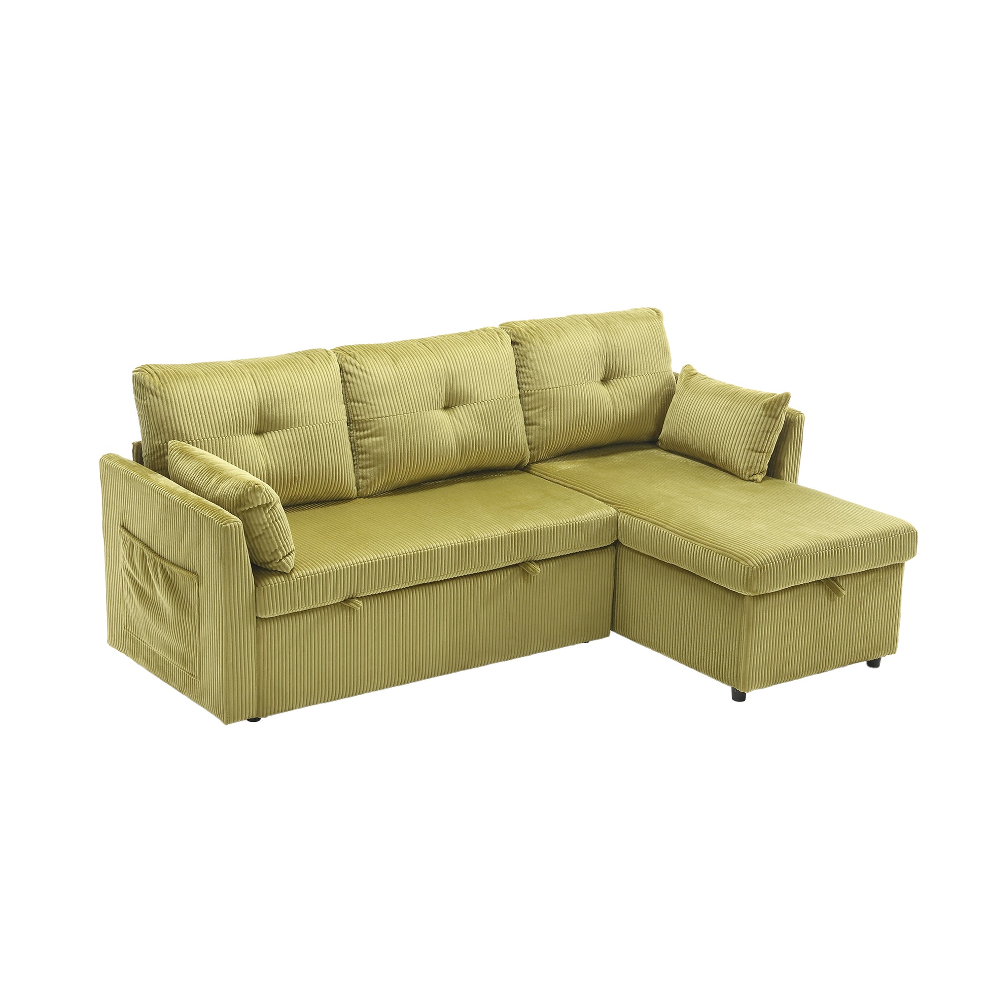 United We Win Furniture, Modular L Shaped Sofa, Modular Long Sofa With Reversible Chaise Lounge, Sofa Bed, Sleeper Sofa, Modular Sofa Combination With Storage Seats. Olive Velvet 3 Seat