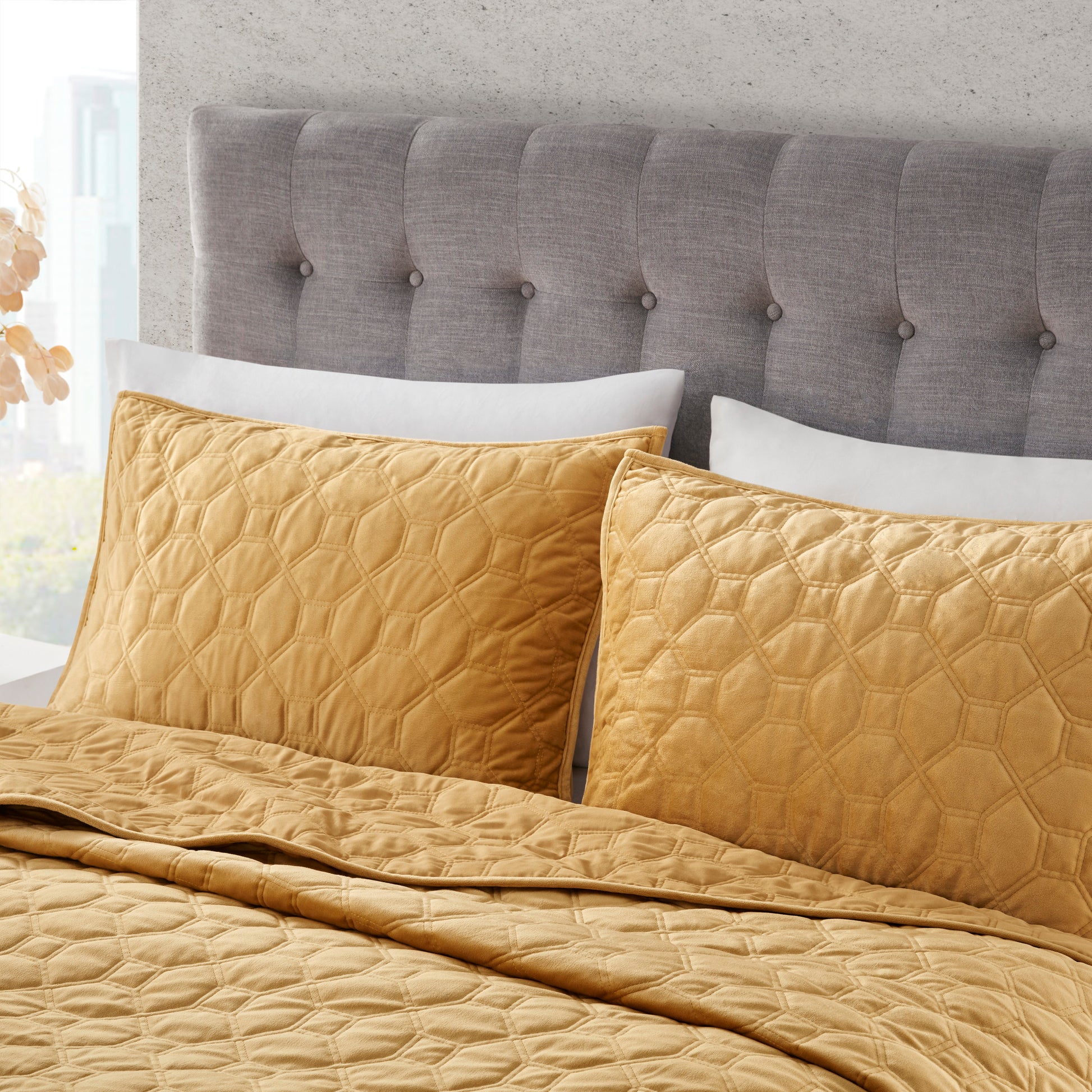 3 Piece Velvet Quilt Set Mustard King Cal King King Mustard Cotton
