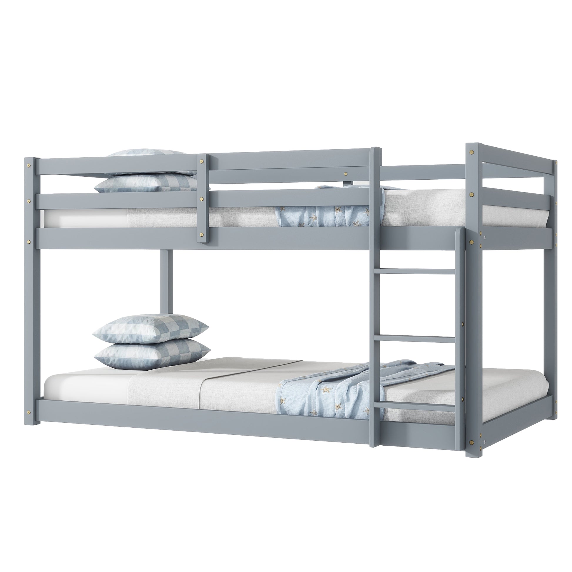 Solid Wooden, Solid Rubber Wooden Twin Over Twin Loft Bed With Ladder, With Bed Platform Of Strengthened Slatsgrey Twin Grey Rubber Wood