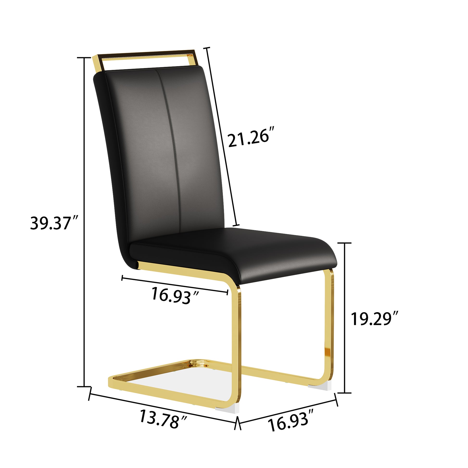 A Set Of 4 Artificial Leather Dining Chairs, Featuring An Arched Chair Design And Paired With Stainless Steel Legs. Black Gold Pu Leather