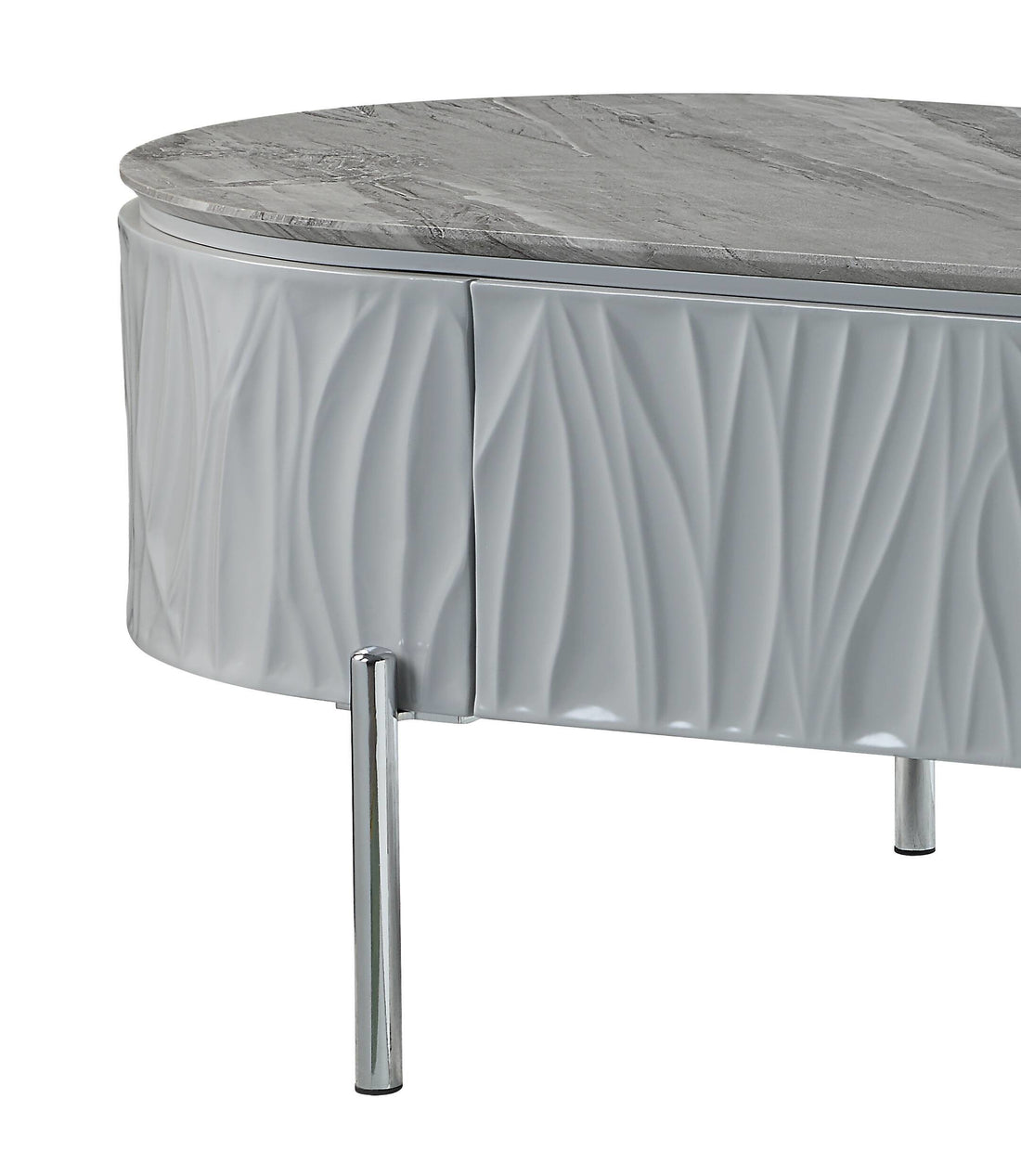Grey High Gloss And Chrome Coffee Table Grey Silver Primary Living Space Oval Wood Metal