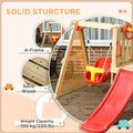 Outsunny 4 In 1 Wooden Swing Set Outdoor Playset With Baby Swing Seat, Toddler Slide, Captain'S Wheel, Horn, Kids Backyard Playground Equipment, Ages 1.5 4 Red Wood