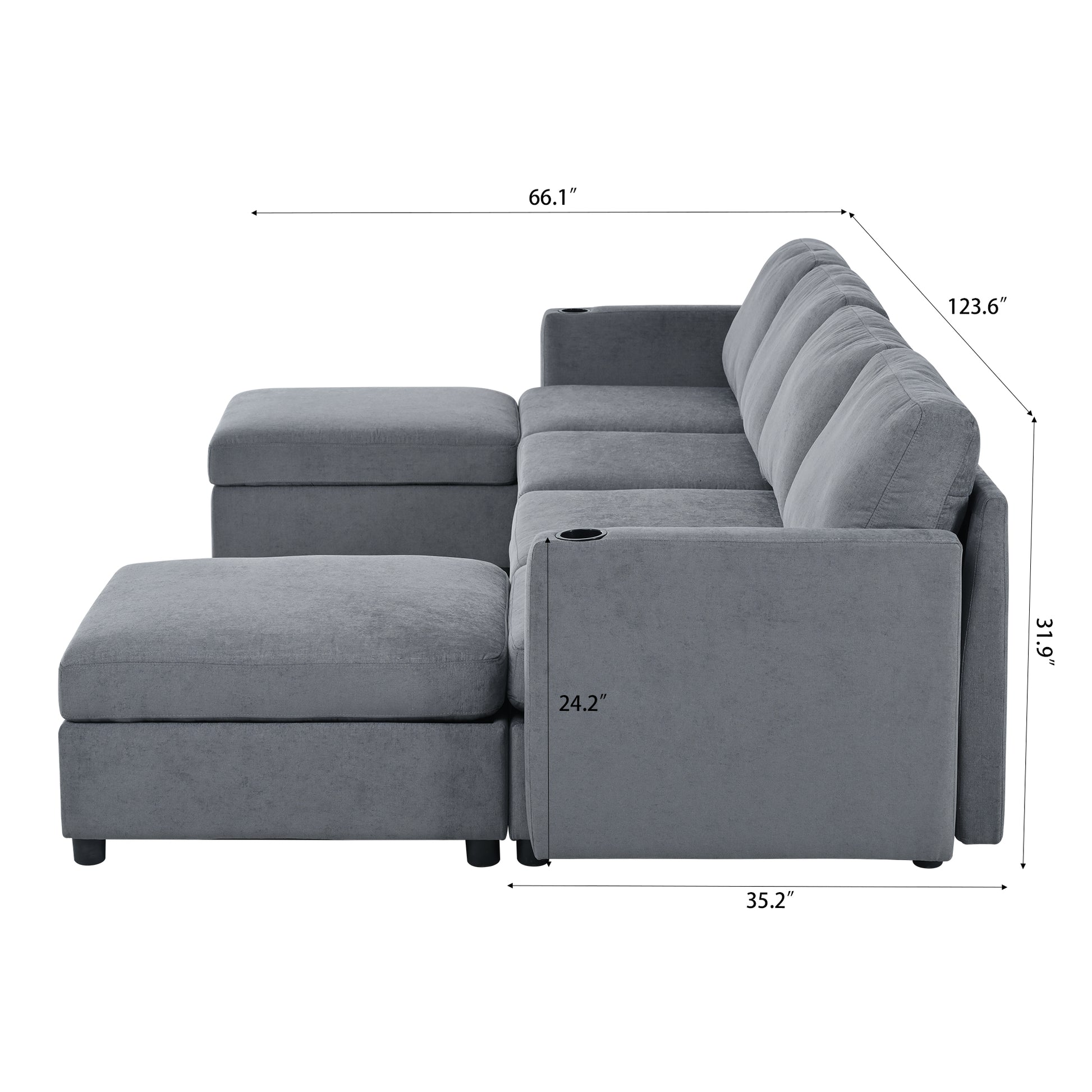 Modern Large Sectional Sofa, U Shape Modular Sectional Couch With Storage Function,123" Sofa Bed With Ottoman,6 Seat Sectionals Chaise For Living Room,Chenille Grey Fabric 6 Seat
