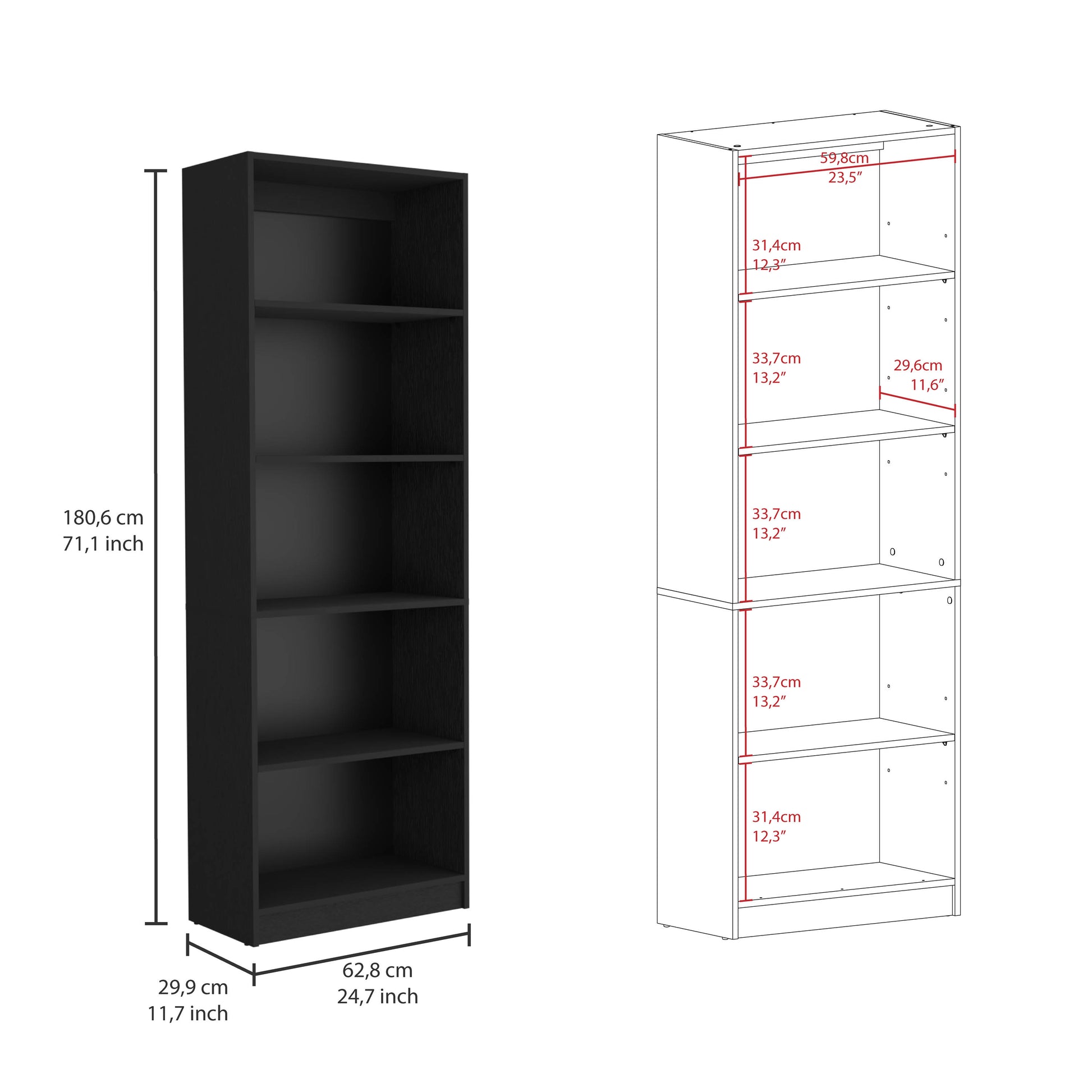 Kenyon 2 Piece Home Bookcase Set, 42" Wide With 10 Shelves, Living Room Set Black Black Particle Board