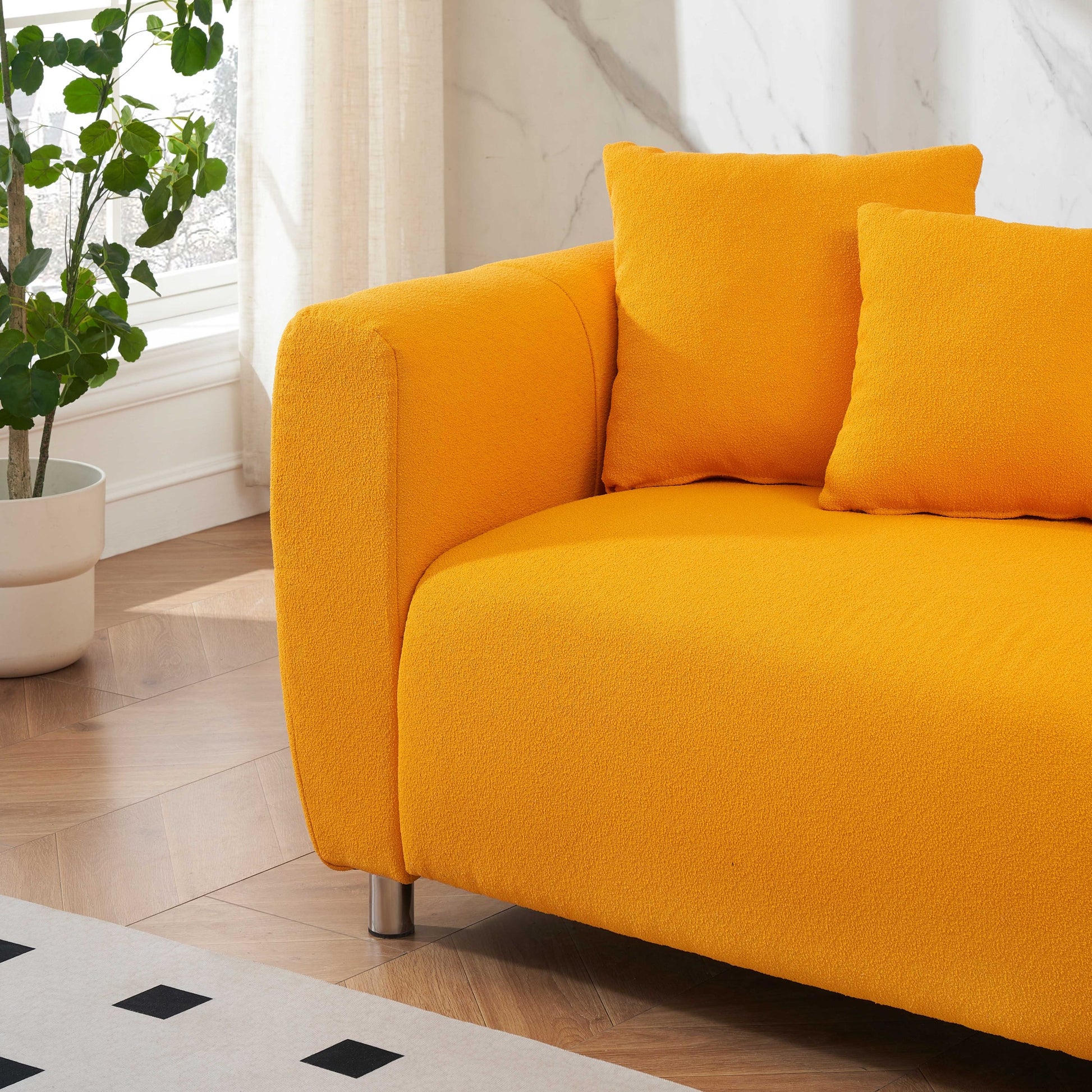 89 Inch Sofa For Living Room, Fashion Sofa With Metal Legs, 3 Seater Sofa, Solid Wood Frame Couch With 4Pillows, For Apartment Office Living Room Yellow Yellow Cotton Linen,Teddy 3 Seat