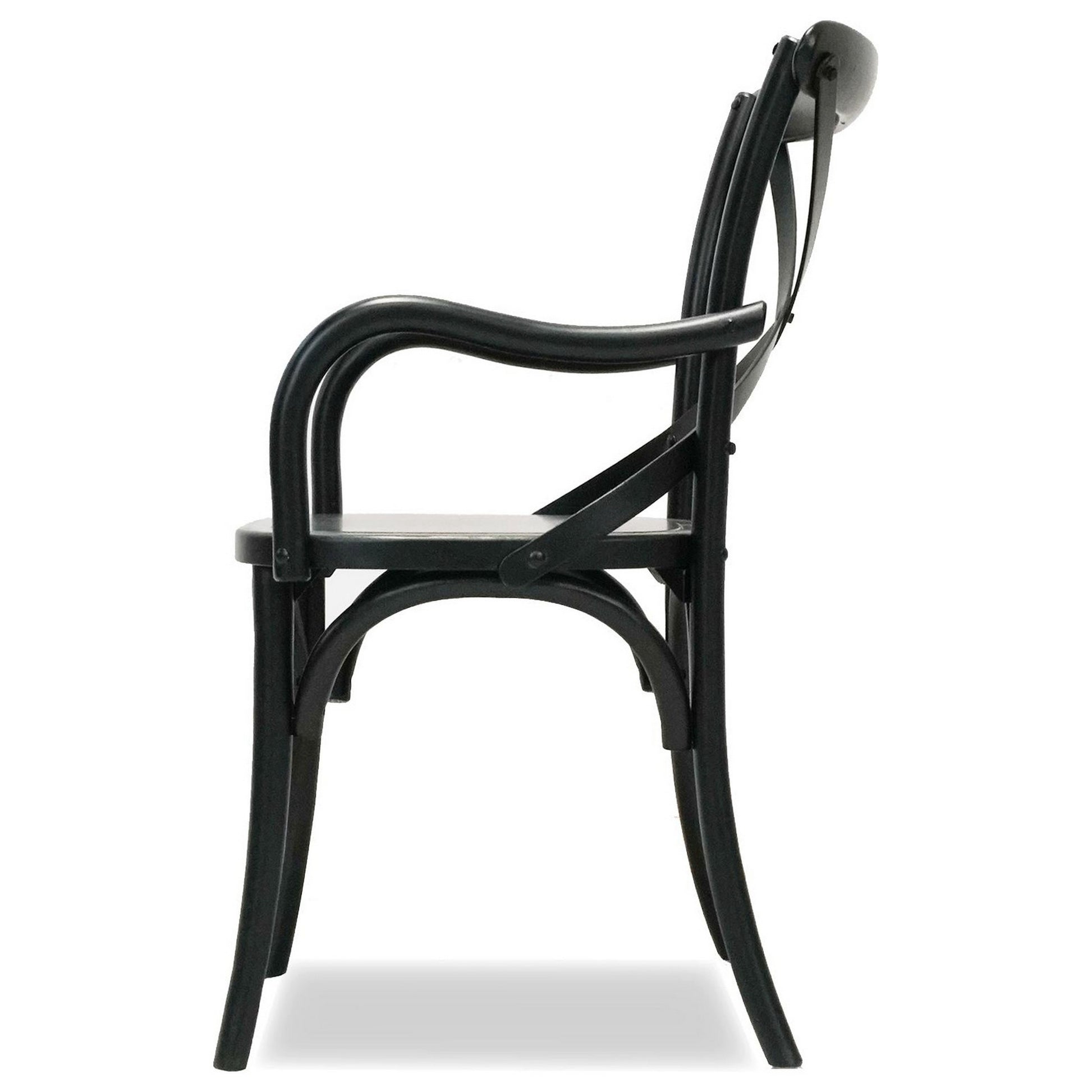 Rhy 18 Inch Dining Armchairs, Set Of 2, Metal Cross Backrests, Jet Black Black Wood Metal