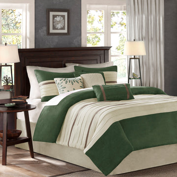 7 Pc Pieced Faux Suede Comforter Set Green Cal King California King Green Polyester