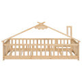 Twin House Shaped Bedside Floor Bed With Guardrails, Slats, With Door,Natural Twin Natural American Design Pine