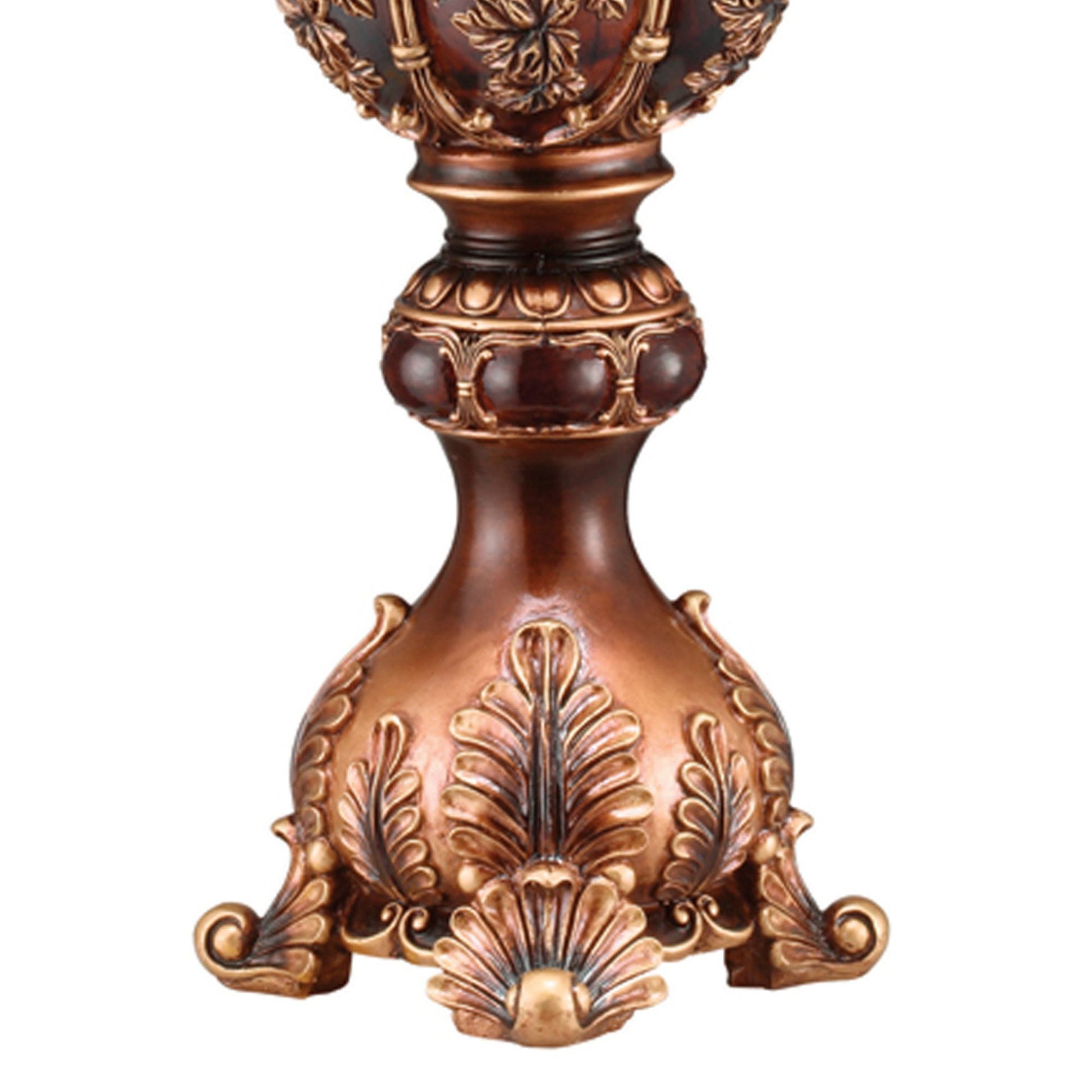 19.5" Tall Polyresin Decorative Vase, Red And Brown Antique Design Multicolor Polyresin