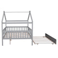 Full Size Wooden House Bed With Twin Size Trundle, Gray Full Gray Solid Wood Mdf