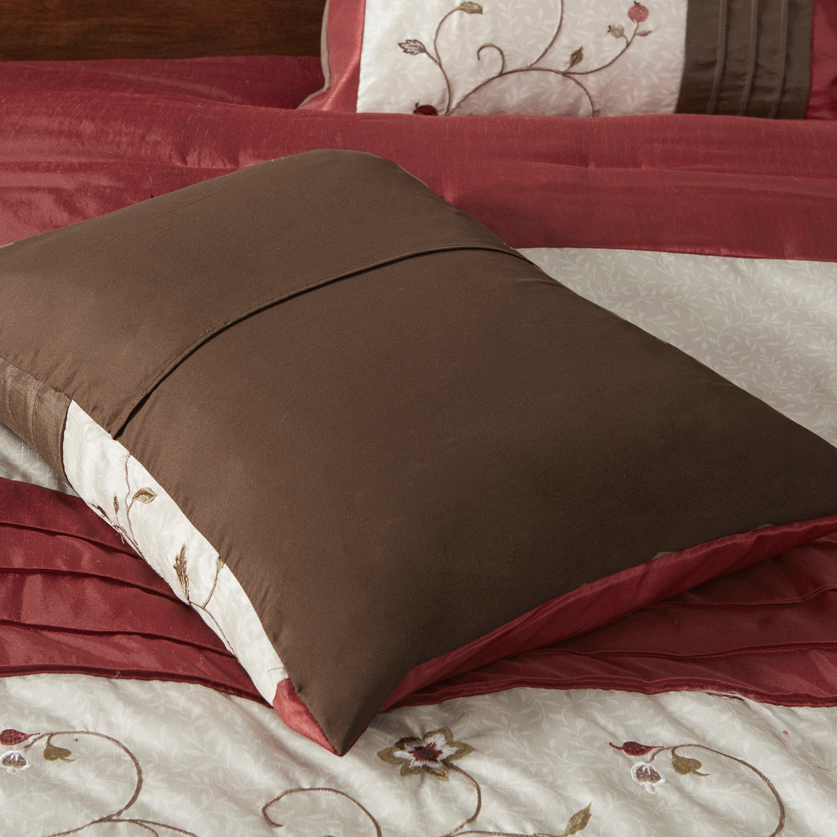 Embroidered 7 Piece Comforter Set Red King King Red Polyester
