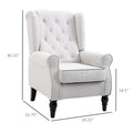 Homcom Button Tufted Accent Chair With High Wingback, Rounded Cushioned Armrests And Thick Padded Seat, Cream White Cream White Fabric