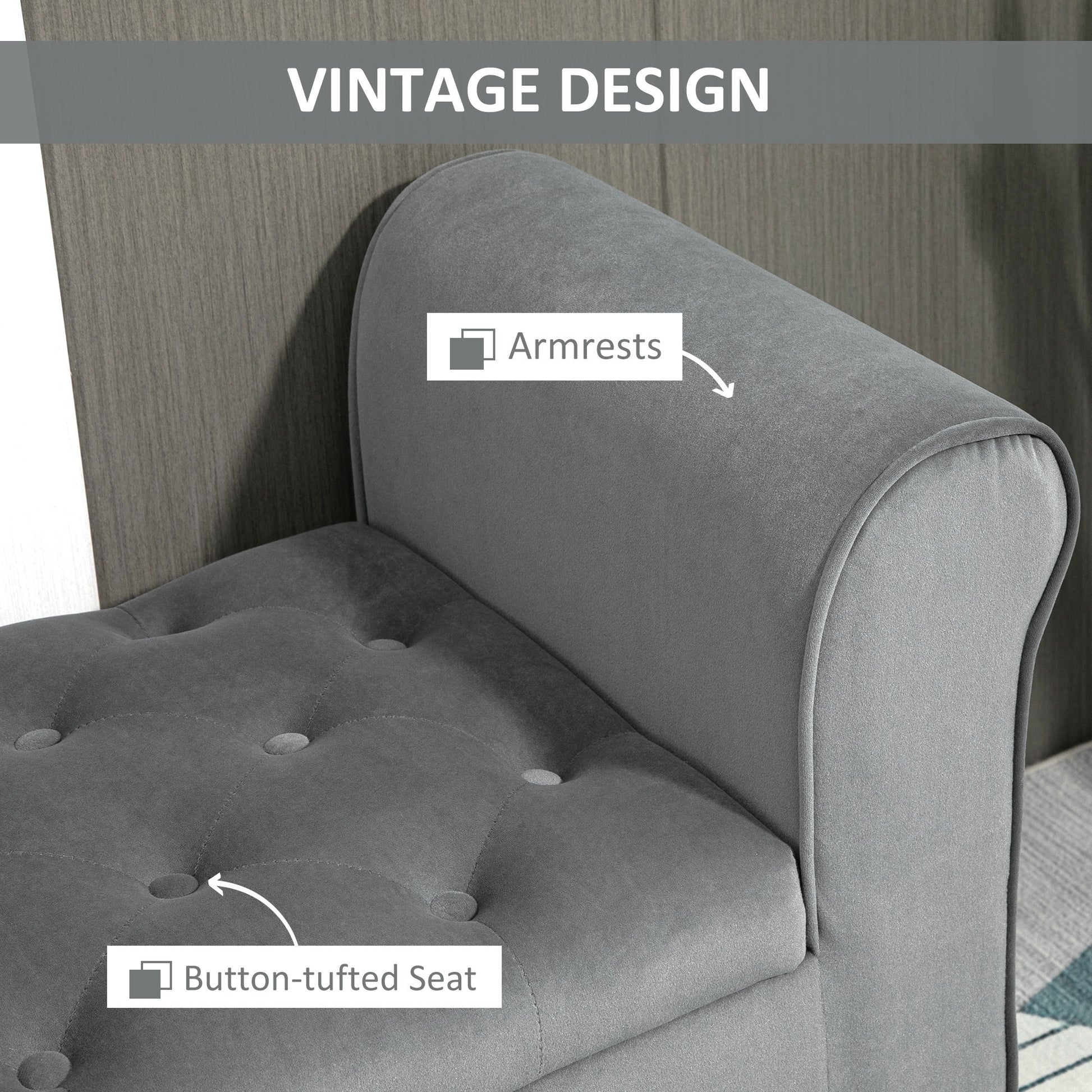 Homcom Button Tufted Storage Ottoman Bench, Upholstered Bench With Rolled Armrests For Living Room Or Hallway, Gray Grey Polyester