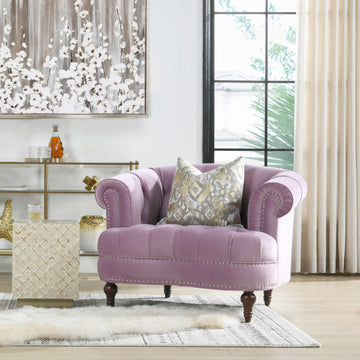 La Rosa Victorian Tufted Upholstered Accent Chair, Lavender Velvet Lavender Purple Foam Velvet