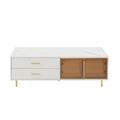 Modern White Coffee Table With 2 Glass Door Storage, 4 Drawers, Gold Metal Legs, And Multi Color Lighting In 47.2'' White Drawers Mdf