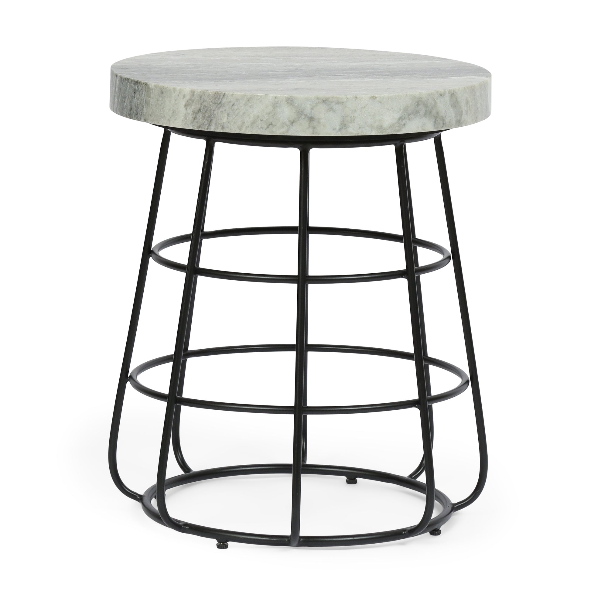 Side Table Black White Marble Metal