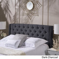 Upholstered Wingback Headboard, Button Tufted Upholstery, Sturdy Structure, King Size, Black Black Fabric