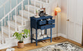 Narrow Console Table, Slim Sofa Table With Three Storage Drawers And Bottom Shelf Navy Navy Solid Wood Mdf