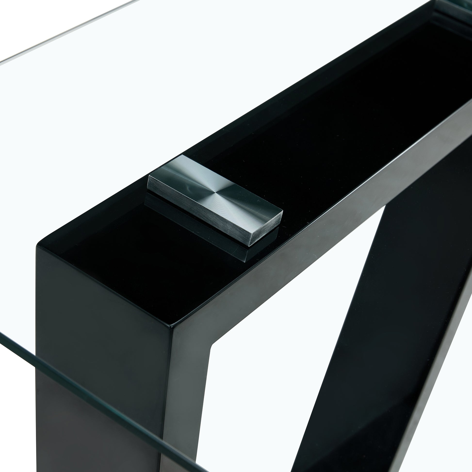 Seating 6 8 People, This Modern, Minimalist Rectangular Dining Table Features A Tempered Glass Top And A Sleek Black Mdf Stand. Suitable For Kitchen, Dining Room, Living Room, Meeting Room Transparent Mdf Glass