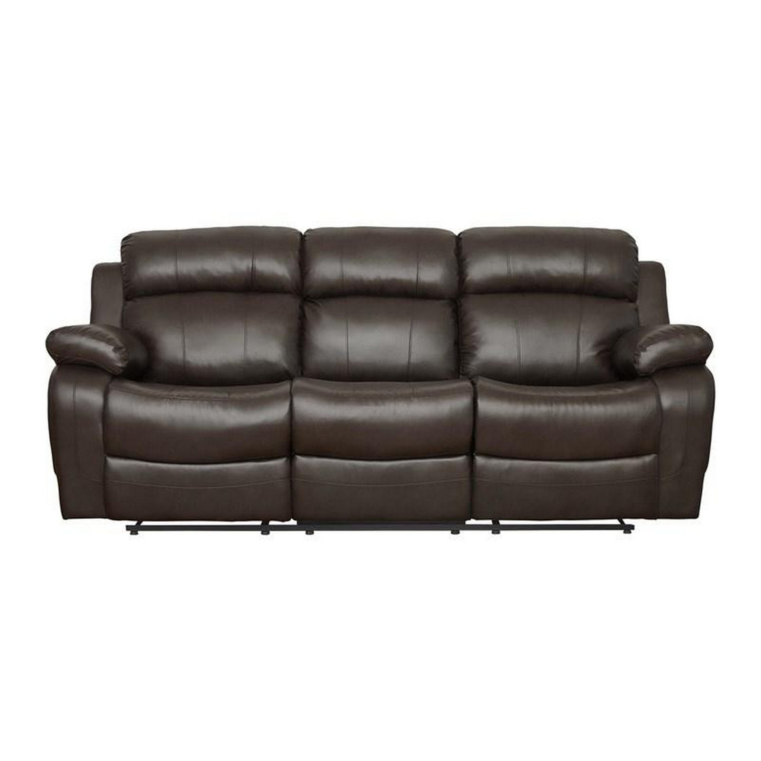 Leather Reclining Three Seater Sofa With Center Drop Down Cup Holder, Brown Brown Leather